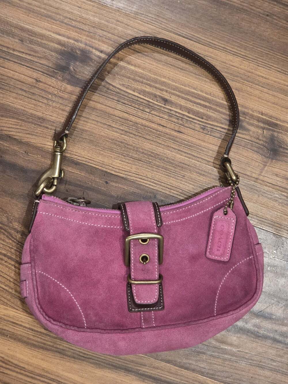 Vtg Y2K Coach Soho Suede Buckle Mini Flap Shoulder Bag Pink Magenta 90s Handbag